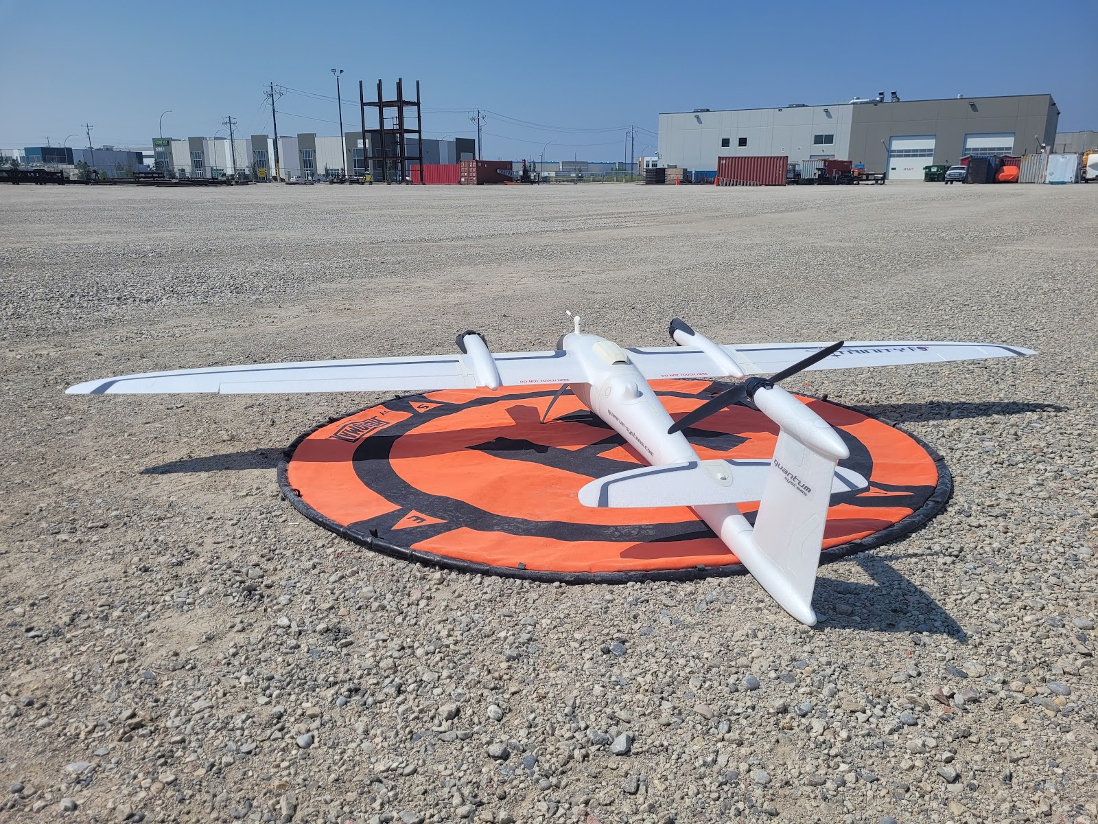 VTOL drone on an industrial pad