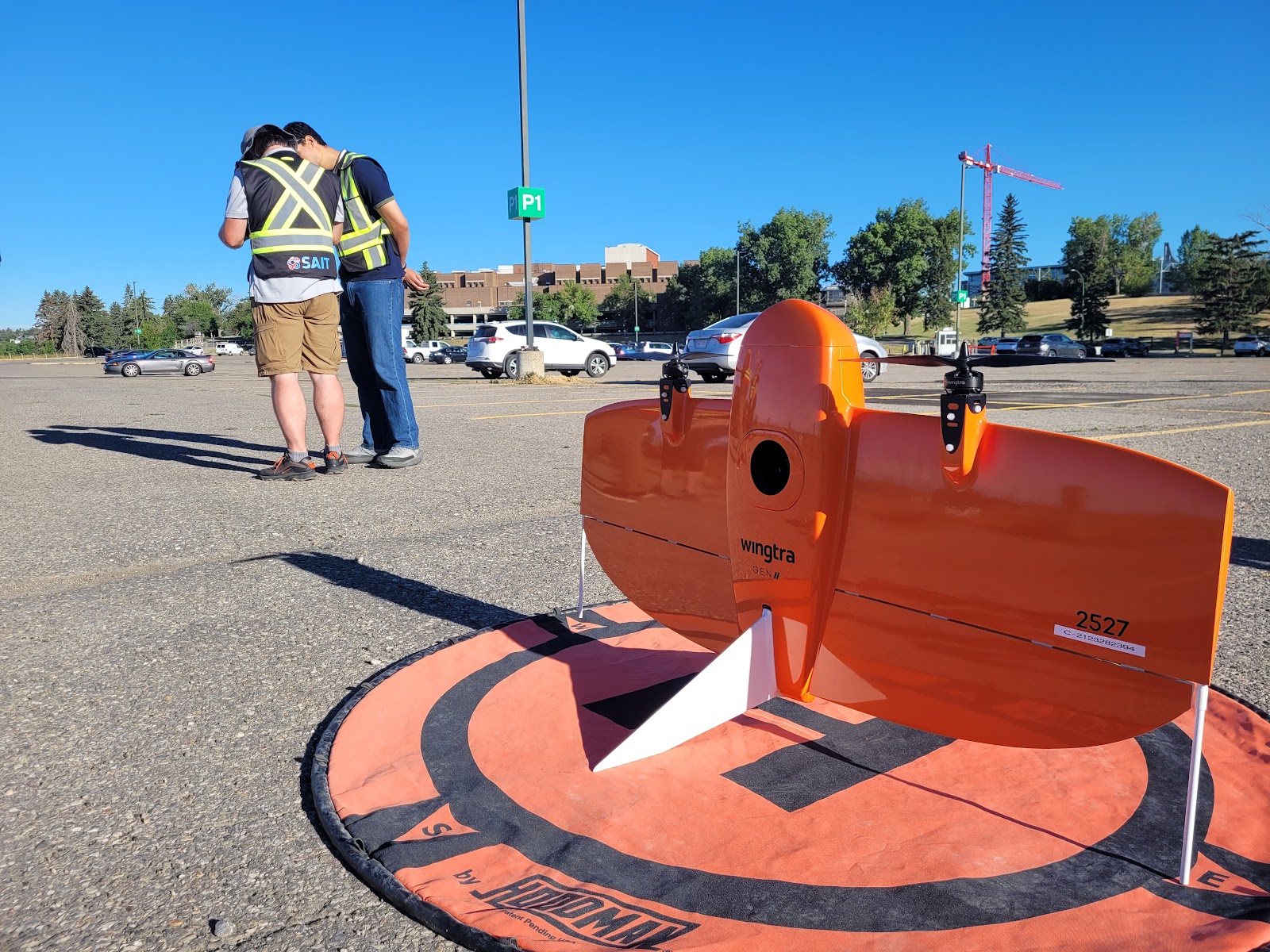 Close shot of a VTOL drone on a landing pad