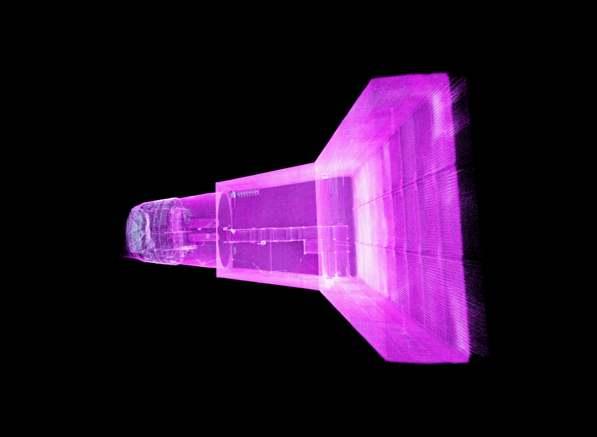Magenta LiDAR point cloud of an industrial exhaust duct