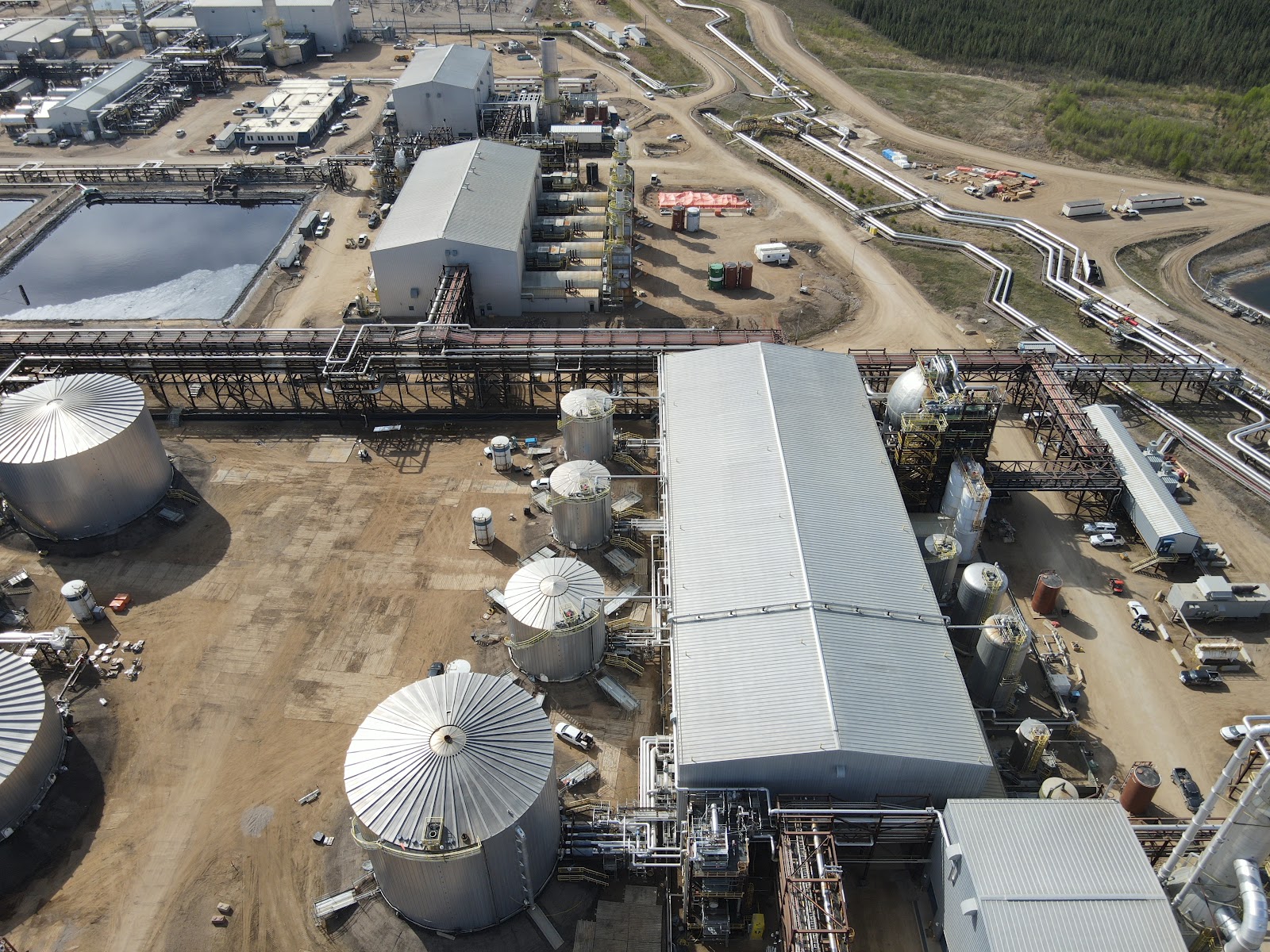 Overhead view of a Western Canadian process plant and tank farm