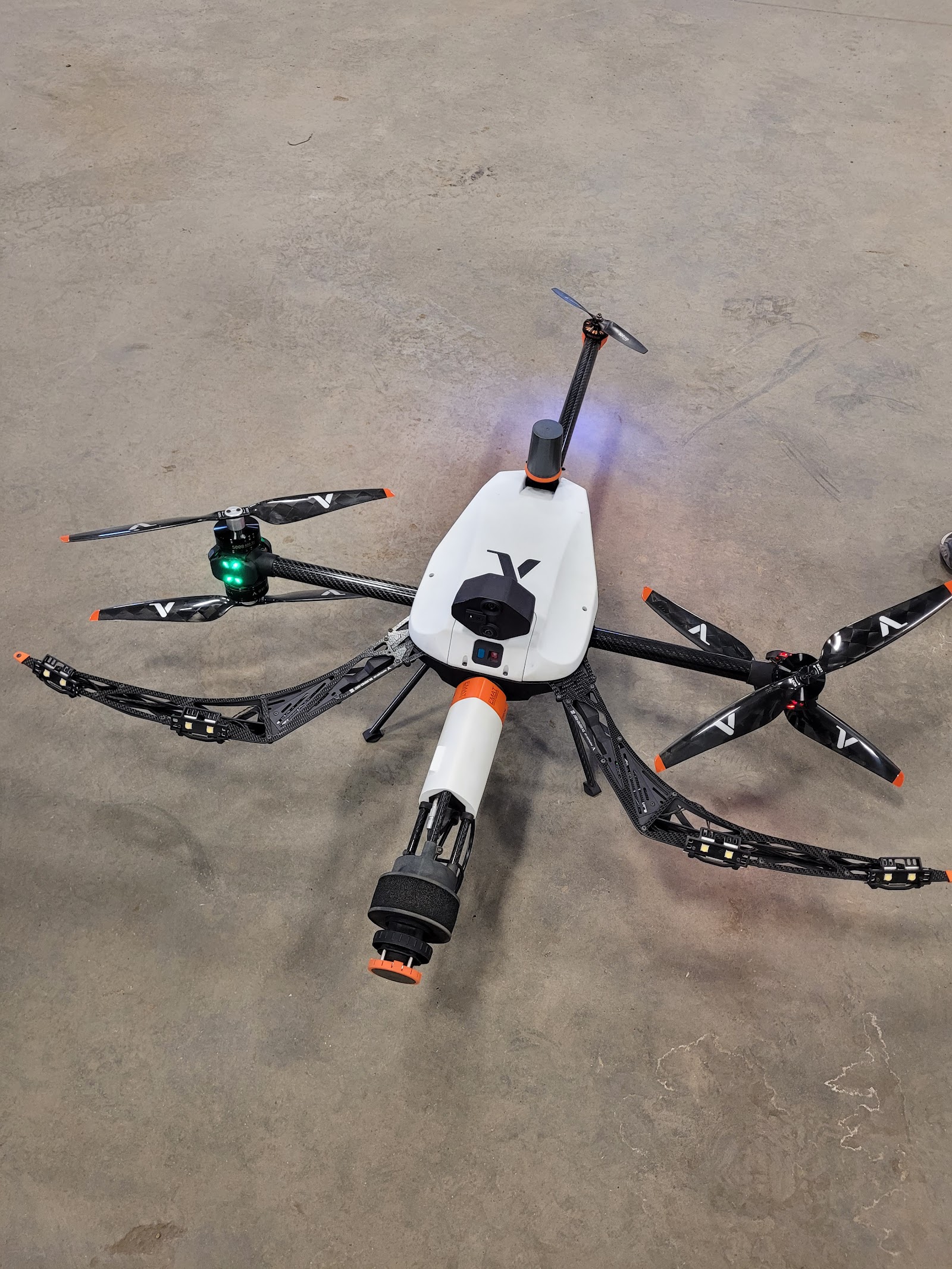 Industrial drone in flight close-up